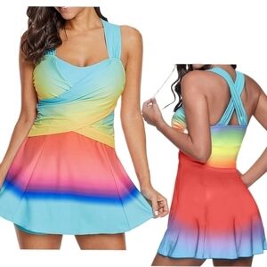 Colorful Tummy Control Swim Dress
